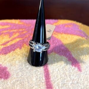 Silver Plated Diamond Cubic Zirconia Wedding Ring.